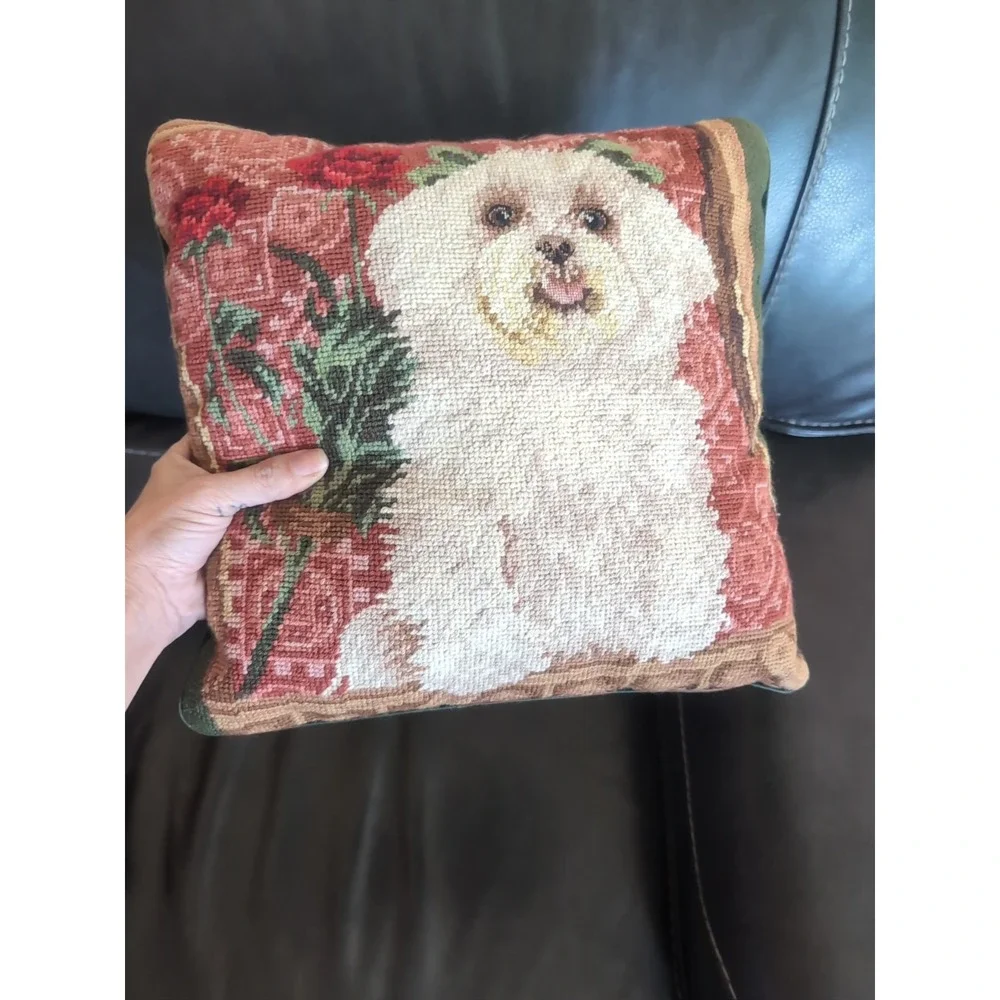 Vintage Maltese Dog Needlepoint Pillow 13